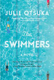 The Swimmers by Julie Otsuka book cover featuring a pool from a bird's eye view. 