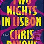 Two Nights in Lisbon book cover with navy background and bright neon yellow text of title