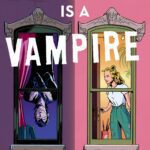 My roommate is a Vampire book cover has 2 windows, one with a vampire upside down and the other window has a girl in it.
