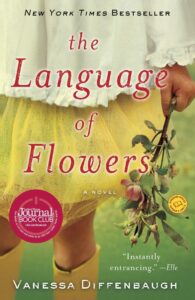 The Language of Flowers by Vanessa Diffenbaugh book cover with girl walking with flowers in hand 